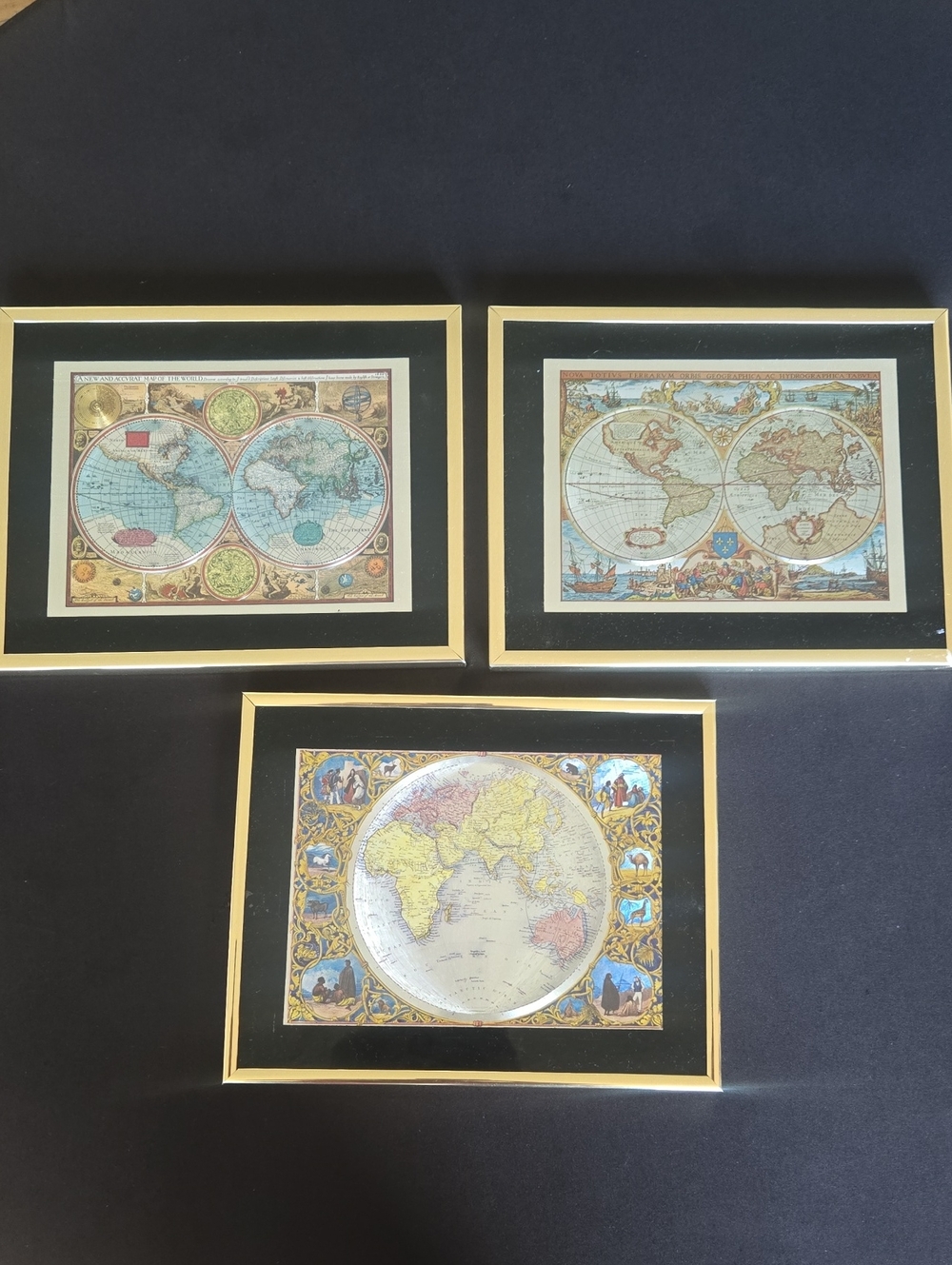 Duflex Metallic Vintage Set 3 Framed World Map Prints Set of 3
